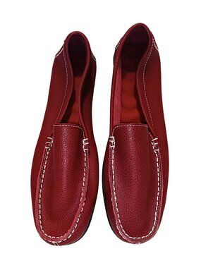 Women's Crimson Red luxurious loafers with black studs, and black soles Size 8